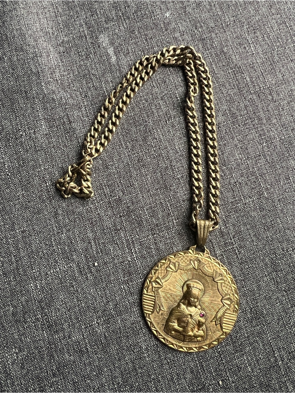 VTG 14K Gold Filled Saint Barbara Medallion Pendant W/Cuban Link Chain Necklace
